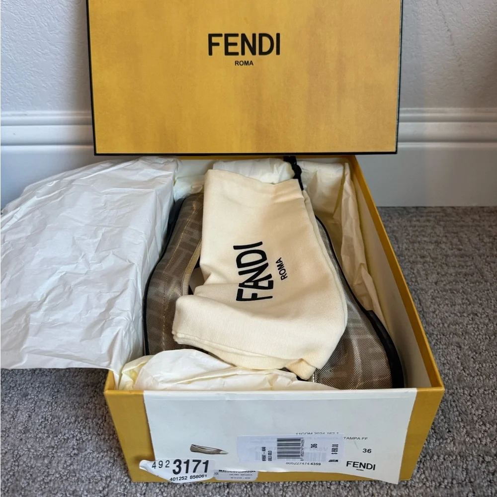 FENDI Colibri Ballerina FF Logo Mesh Pointed Cap Toe Ballet Flats Shoes
